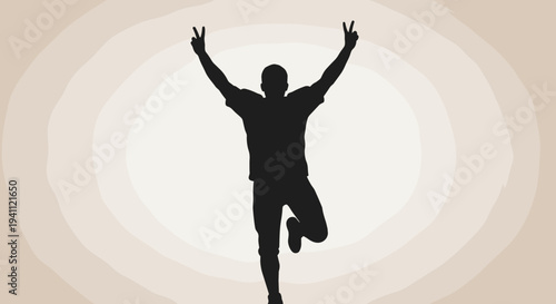 Man Jumping with Arms Raised Silhouette.