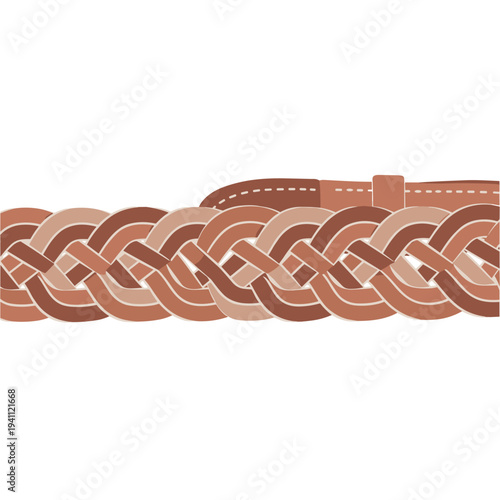 Intricately braided leather belt isolated on a white background, showcasing detailed craftsmanship and rich brown tones