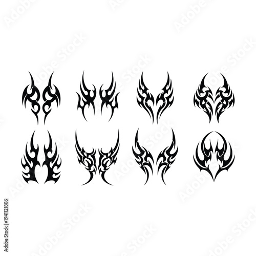 Tribal tattoo designs set with various abstract patterns and shapes