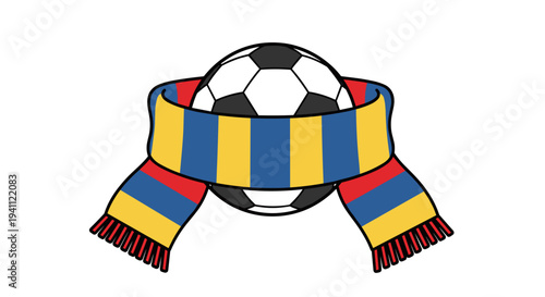 Soccer Ball with Striped Colored Scarf.