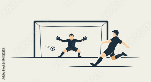 Soccer Goalkeeper Saving Ball from Striker.