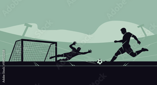 Soccer Player Scoring Goal with Goalkeeper.