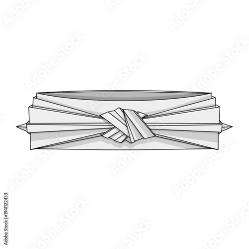 Traditional Japanese obi belt intricately folded, isolated on a clean white background, showcasing elegant design and cultural craftsmanship