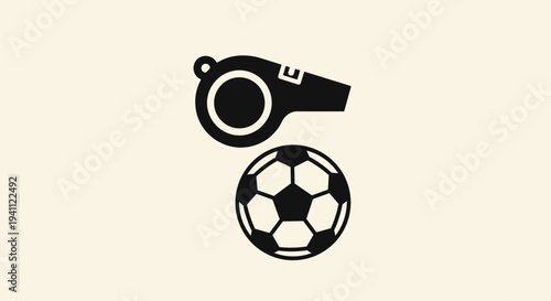 Whistle and Soccer Ball Iconic Sports Symbols.