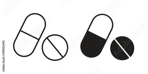 Pills icon, line pictogram on white.