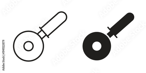 Pizza Slicer icon, line pictogram on white.