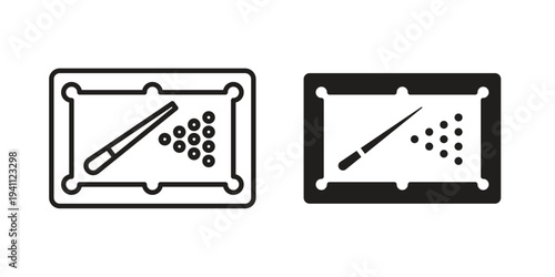 Pool table icon, line pictogram on white.