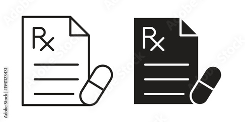 Prescription icon, line pictogram on white.
