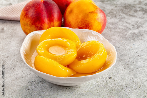 Sweet juicy canned peaches dessert