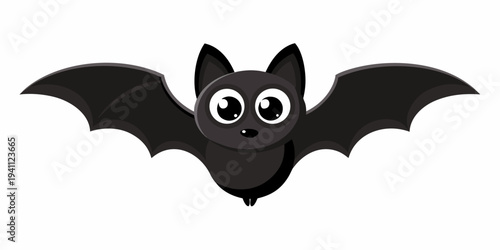 Cartoon bat with large eyes and outstretched wings isolated on white