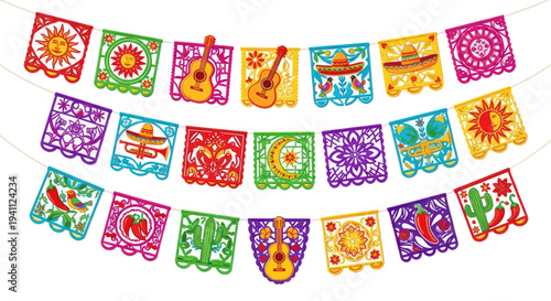 Decorative Mexican Papel Picado Banner for Fiesta Celebration