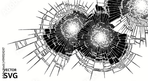 Cracked Glass Surface with Radial Fractures and Impact Points