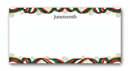 Juneteenth celebration card with colorful ribbon border and text on white background