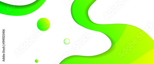 Modern Lime Green Liquid Wave Background. A vibrant vector illustration featuring flowing neon organic shapes and a 3D gradient sphere on white. Perfect for fresh energy and eco-tech branding.