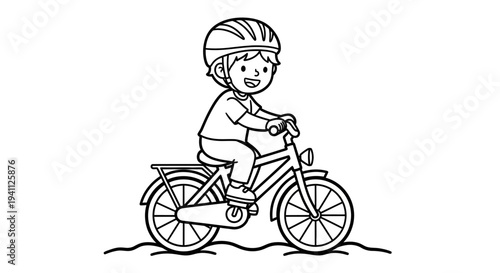 Little Boy Riding a Bicycle Outdoors.