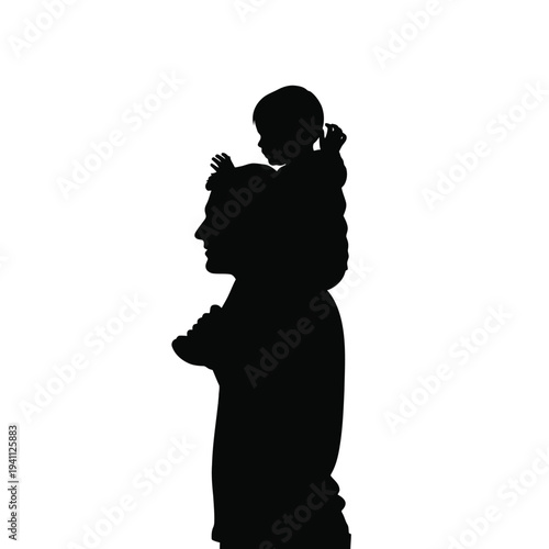 Mother and child silhouette bonding at sunset with warm backlight dramatic family love moment