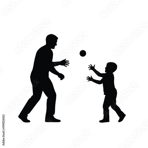 Father teaching son to play soccer outdoor silhouette against clear sky coaching sports activity family bonding