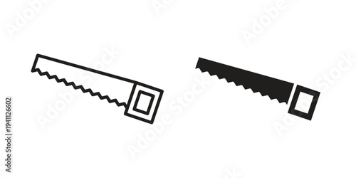 Saw icon, line pictogram on white.