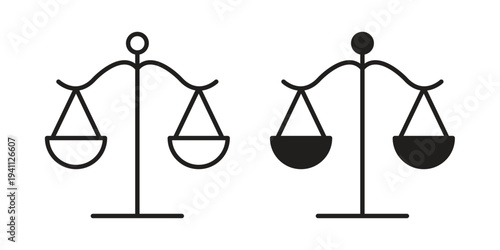 Scales of justice icon, line pictogram on white.