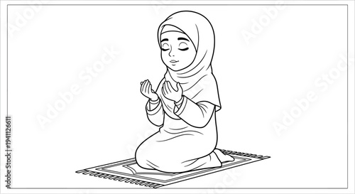 Praying muslim woman in traditional clothing a beautiful silhouette on transparent background