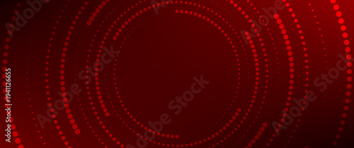 Modern Red Abstract Halftone Circle Background. A bold vector illustration featuring concentric rings of glowing crimson dots on a dark gradient. Ideal for high-energy tech and cinematic headers.