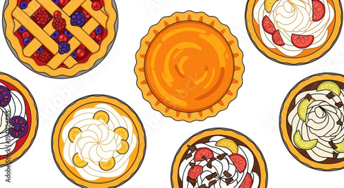 Assortment of Delicious Homemade Pies with Various Toppings and Fillings