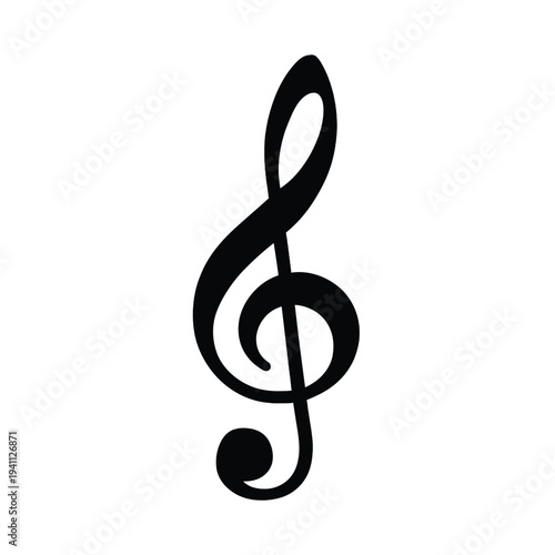 Black Treble Clef Symbol on White Background, Music Notation Icon