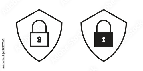 Security lock icon, line pictogram on white.