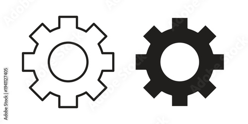 Settings gear icon, line pictogram on white.