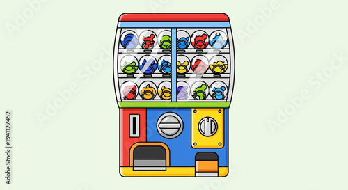 Pixel Art Gacha Machine with Colorful Toys Inside