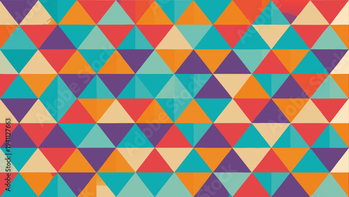 Colorful geometric triangles creating an abstract retro pattern