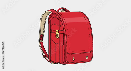 Red Japanese Randoseru Backpack for School Children, Traditional School Bag