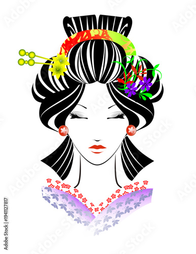 女性の顔、日本髪、着物