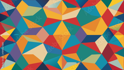 Abstract geometric mosaic pattern with triangles and vibrant colors