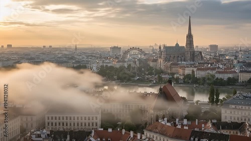 Cityscape with Fog and Church Spire.