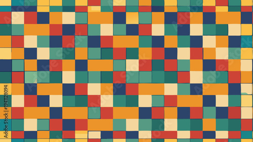 Colorful Retro Tile Pattern Background with Warm and Cool Tones
