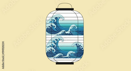 Japanese Lantern with Great Wave Design, Traditional Asian Decor