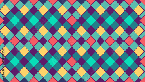 Colorful diamond pattern background with retro vibes and style