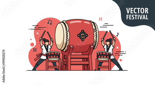 Japanese Taiko Drum Festival Performance with Drummers