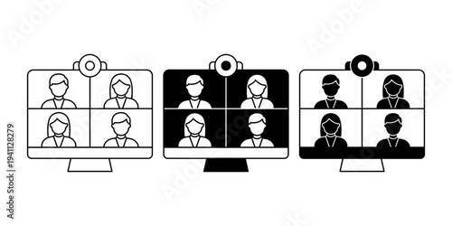 Virtual Conference Line And Solid Black Icon Showing Online Corporate Communication Across Screens