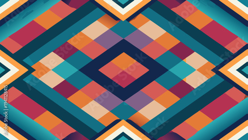 Colorful geometric pattern with squares and triangles design