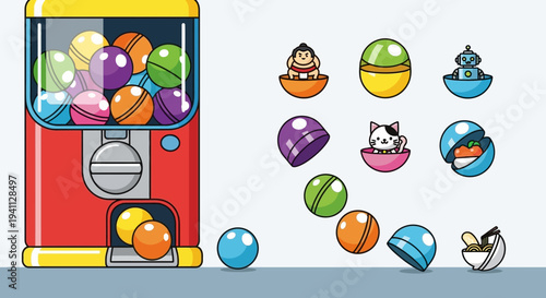 Retro Gumball Machine Dispensing Colorful Toys and Capsules