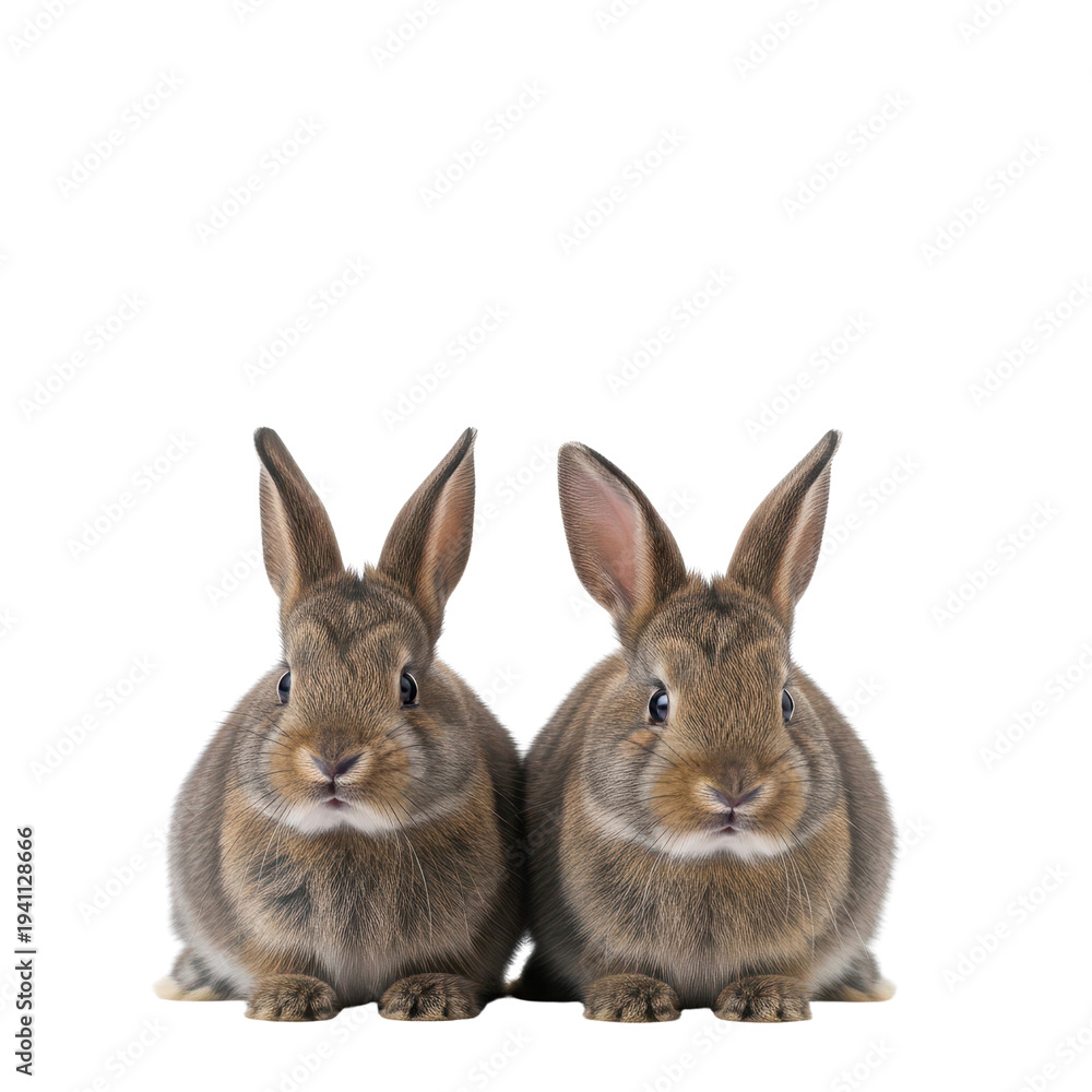 Obraz premium Two cute baby rabbits on white background