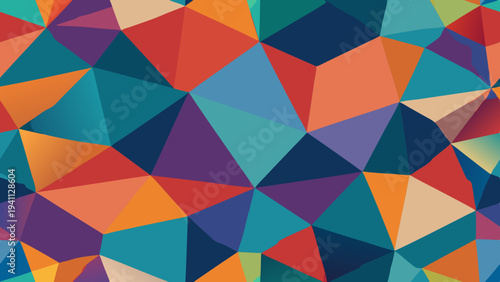 Vibrant geometric background with overlapping triangular shapes in multiple colors