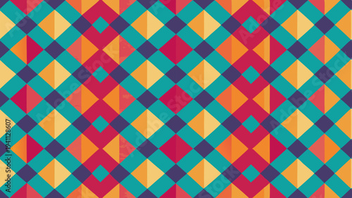 Seamless geometric pattern with bright retro color scheme