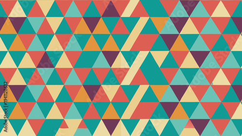 Retro triangular pattern background in shades of orange and teal