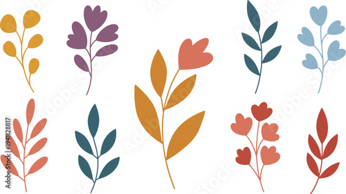 Vintage vector illustration of a seamless autumn pattern featuring a nature set of oak leaves, floral elements, and tree branches on a decorative seasonal texture background