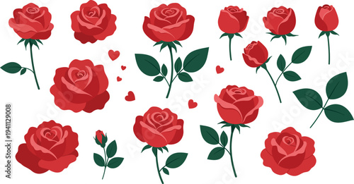 Beautiful seamless floral pattern featuring red tulips and blooming roses with green leaves and petals isolated on a white background for a nature-inspired valentine gift