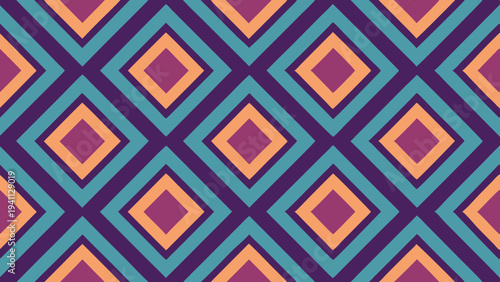 Repeating diamond pattern design in purple, turquoise and orange