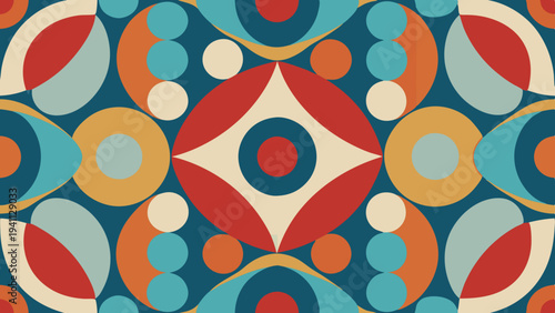 Retro geometric pattern with circles and eye like shapes